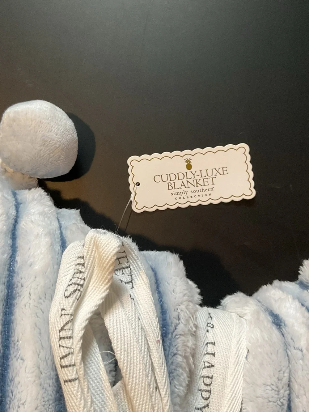 Simply Southern Cuddly-Luxe Light Gray Pom-Pom Blanket - NWT